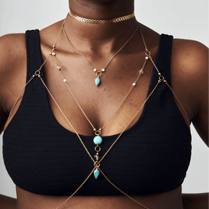 Shop Turquoise Geometric Bra Chain by Tiger Tail Twister on Arrai. Discover stylish, affordable clothing, jewelry, handbags and unique handmade pieces from top Kenyan & African fashion brands prioritising sustainability and quality craftsmanship.