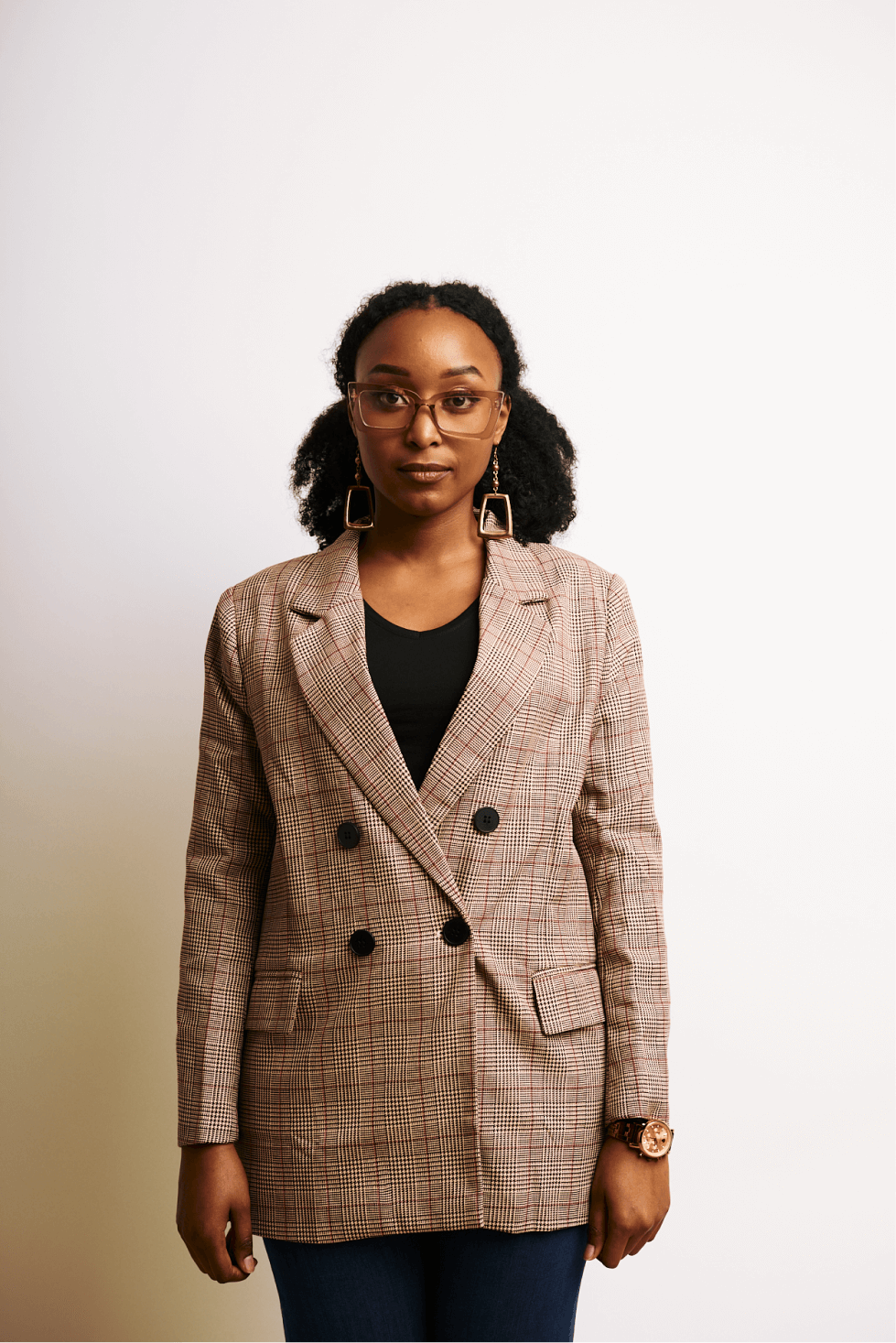 Shop Checked Double Breasted Blazer by The Fashion Frenzy on Arrai