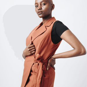 Shop Sleeveless Blazer with Tie Waist by The Fashion Frenzy on Arrai. Discover stylish, affordable clothing, jewelry, handbags and unique handmade pieces from top Kenyan & African fashion brands prioritising sustainability and quality craftsmanship.