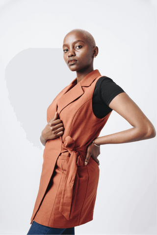 Shop Sleeveless Blazer with Tie Waist by The Fashion Frenzy on Arrai. Discover stylish, affordable clothing, jewelry, handbags and unique handmade pieces from top Kenyan & African fashion brands prioritising sustainability and quality craftsmanship.