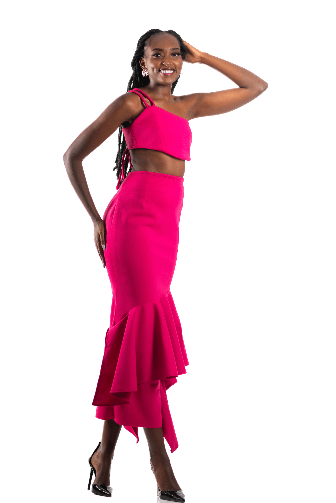 Shop Set of 2: Ruffle Maxi Skirt & Corset Crop Top by Eva Wambutu on Arrai. Discover stylish, affordable clothing, jewelry, handbags and unique handmade pieces from top Kenyan & African fashion brands prioritising sustainability and quality craftsmanship.