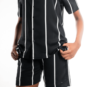 Zoom Stripes Shirt & Shorts Set - Jumpsuits & Playsuits by NC Nairobi. Shop on Arrai now! Shop the trendy NC Nairobi Zoom Stripes Short & Sleeve Shirt Set on Arrai. Made of lightweight fabric with stylish stripes, available in black/silver or grey/silver.