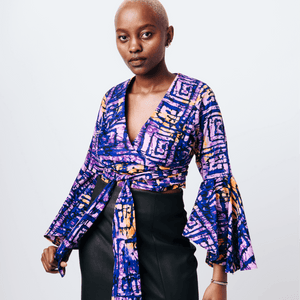 Shop Bell Sleeve Wrap Crop Top by Cyami Custom Fit on Arrai. Discover stylish, affordable clothing, jewelry, handbags and unique handmade pieces from top Kenyan & African fashion brands prioritising sustainability and quality craftsmanship.