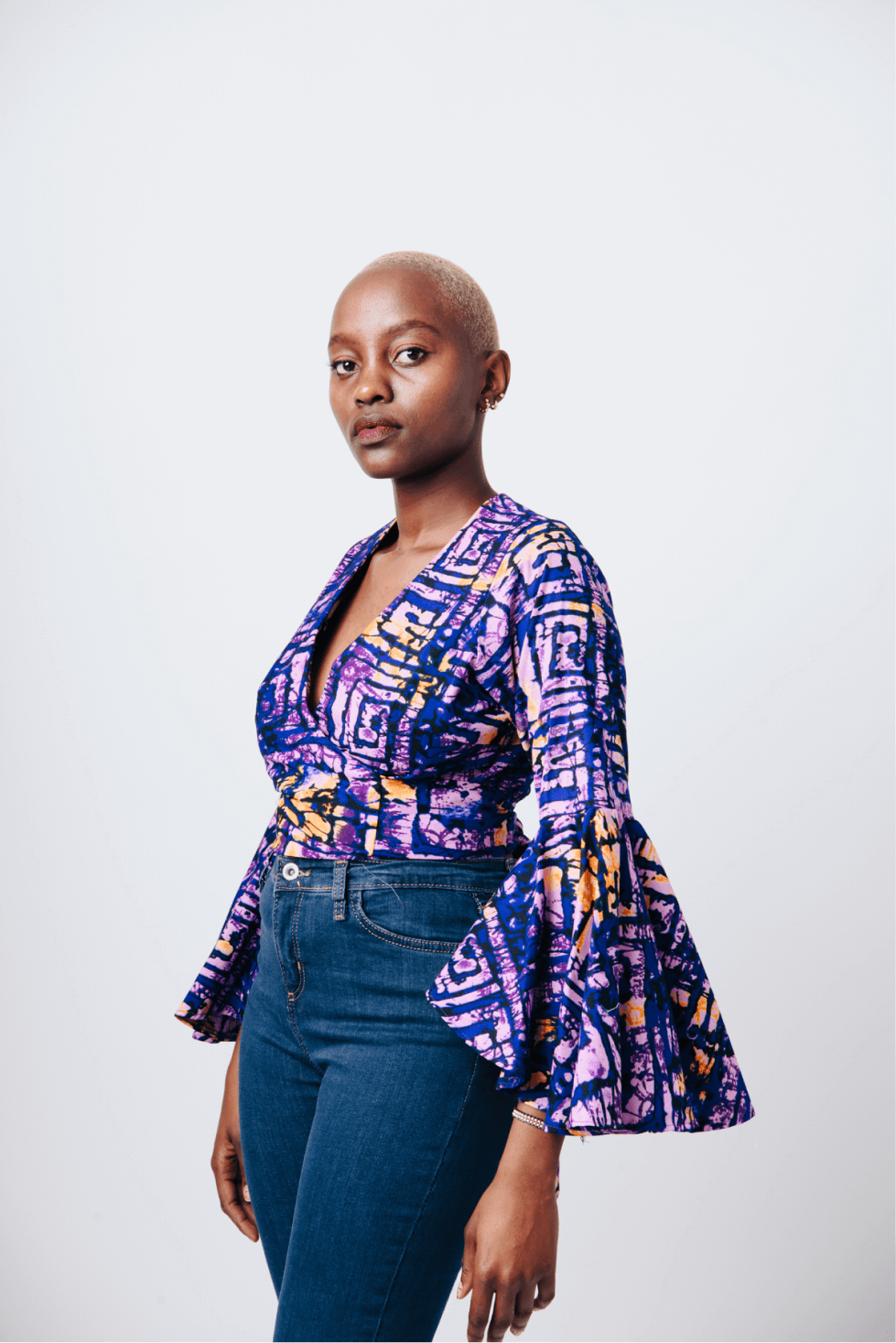 Shop Bell Sleeve Wrap Crop Top by Cyami Custom Fit on Arrai