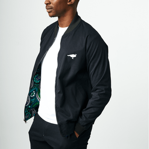 Shop Black Double Sided Bomber Suit Jacket by Genteel on Arrai. Discover stylish, affordable clothing, jewelry, handbags and unique handmade pieces from top Kenyan & African fashion brands prioritising sustainability and quality craftsmanship.