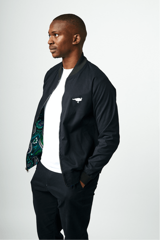 Shop Black Double Sided Bomber Suit Jacket by Genteel on Arrai. Discover stylish, affordable clothing, jewelry, handbags and unique handmade pieces from top Kenyan & African fashion brands prioritising sustainability and quality craftsmanship.