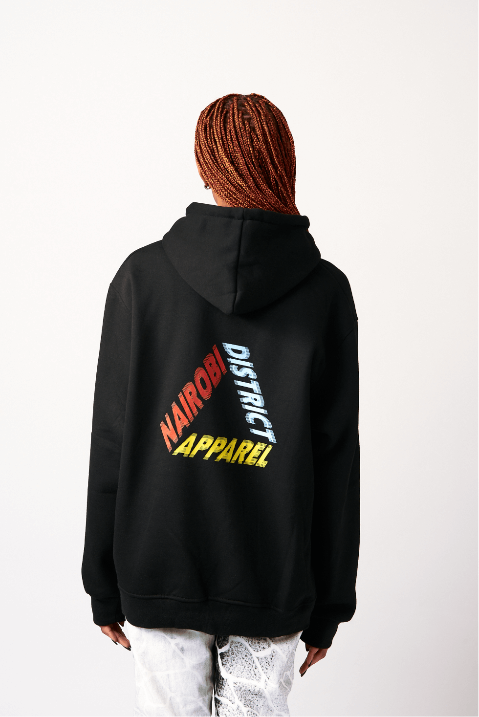 Shop Nairobi Apparel Printed Triangle Logo Hoodie by Nairobi Apparel District on Arrai. Discover stylish, affordable clothing, jewelry, handbags and unique handmade pieces from top Kenyan & African fashion brands prioritising sustainability and quality cr