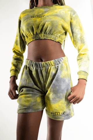 Shop Set of 2: Upeo Crop Top and Shorts (Yellow & Black Blend) by Regalia Apparel on Arrai. Discover stylish, affordable clothing, jewelry, handbags and unique handmade pieces from top Kenyan & African fashion brands prioritising sustainability and qualit