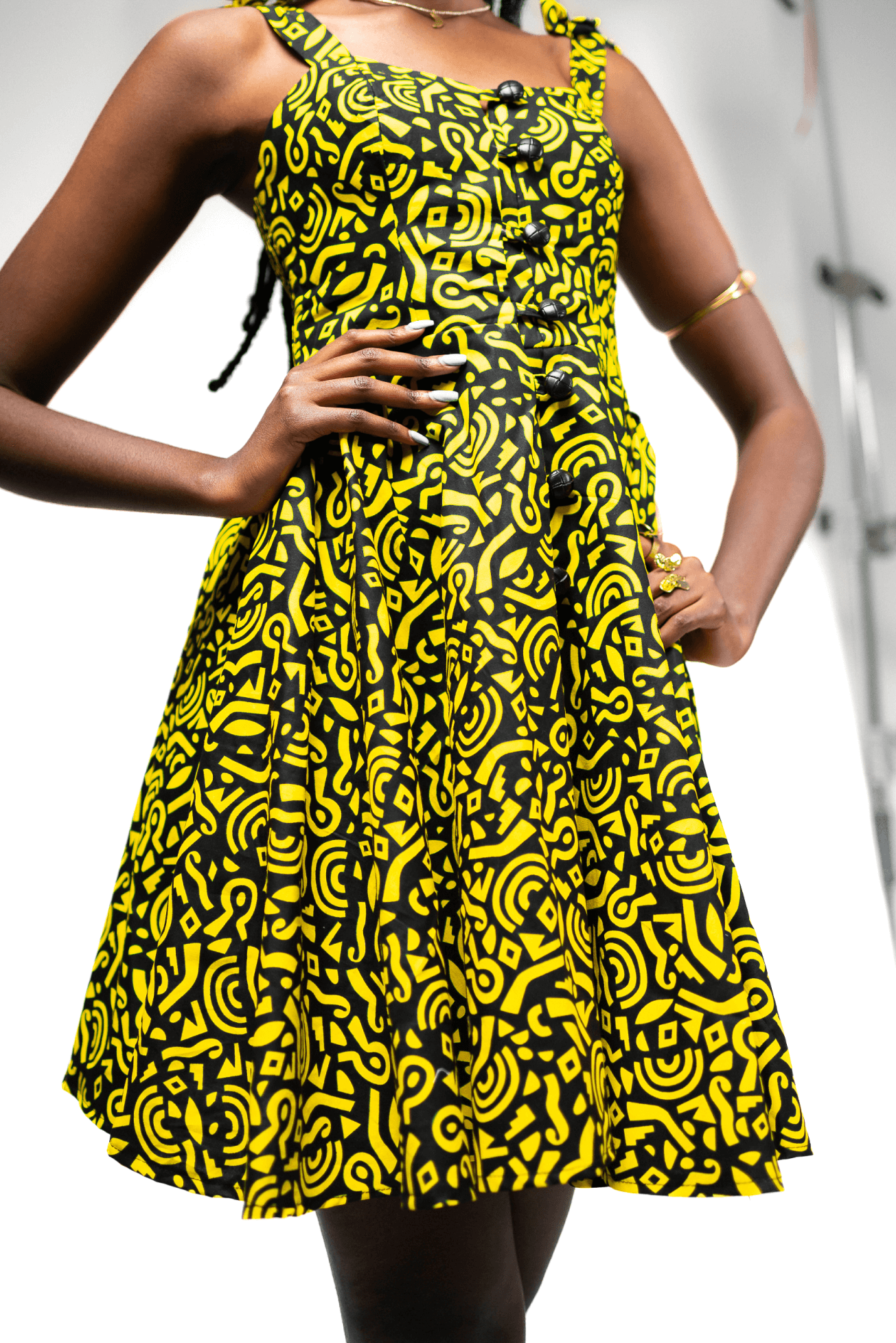 Shop Mimosa Printed Skater Dress by Cyami Custom Fit on Arrai. Discover stylish, affordable clothing, jewelry, handbags and unique handmade pieces from top Kenyan & African fashion brands prioritising sustainability and quality craftsmanship.