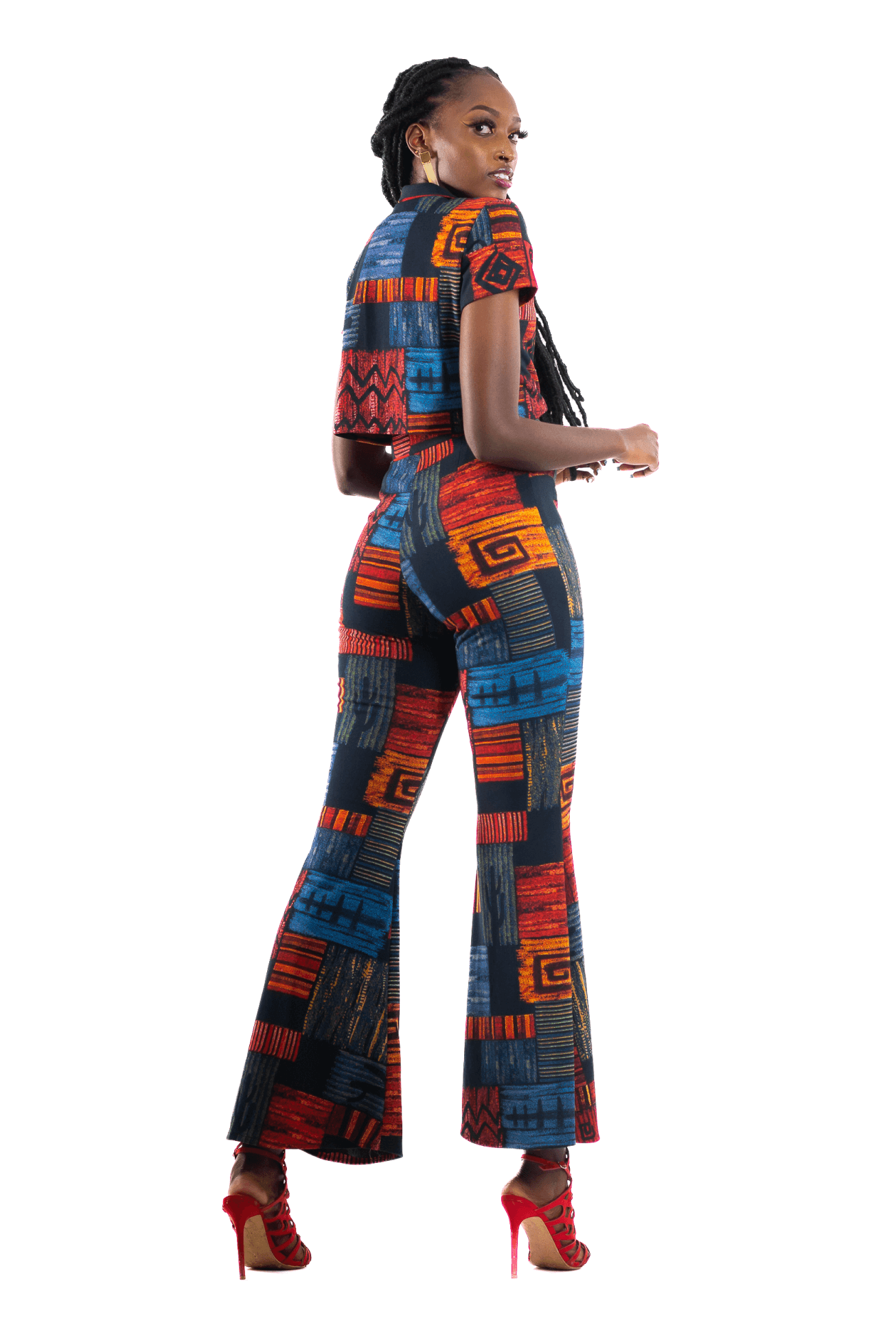 Shop Retro Print Flare Pants and Crop Top Set by Eva Wambutu on Arrai.