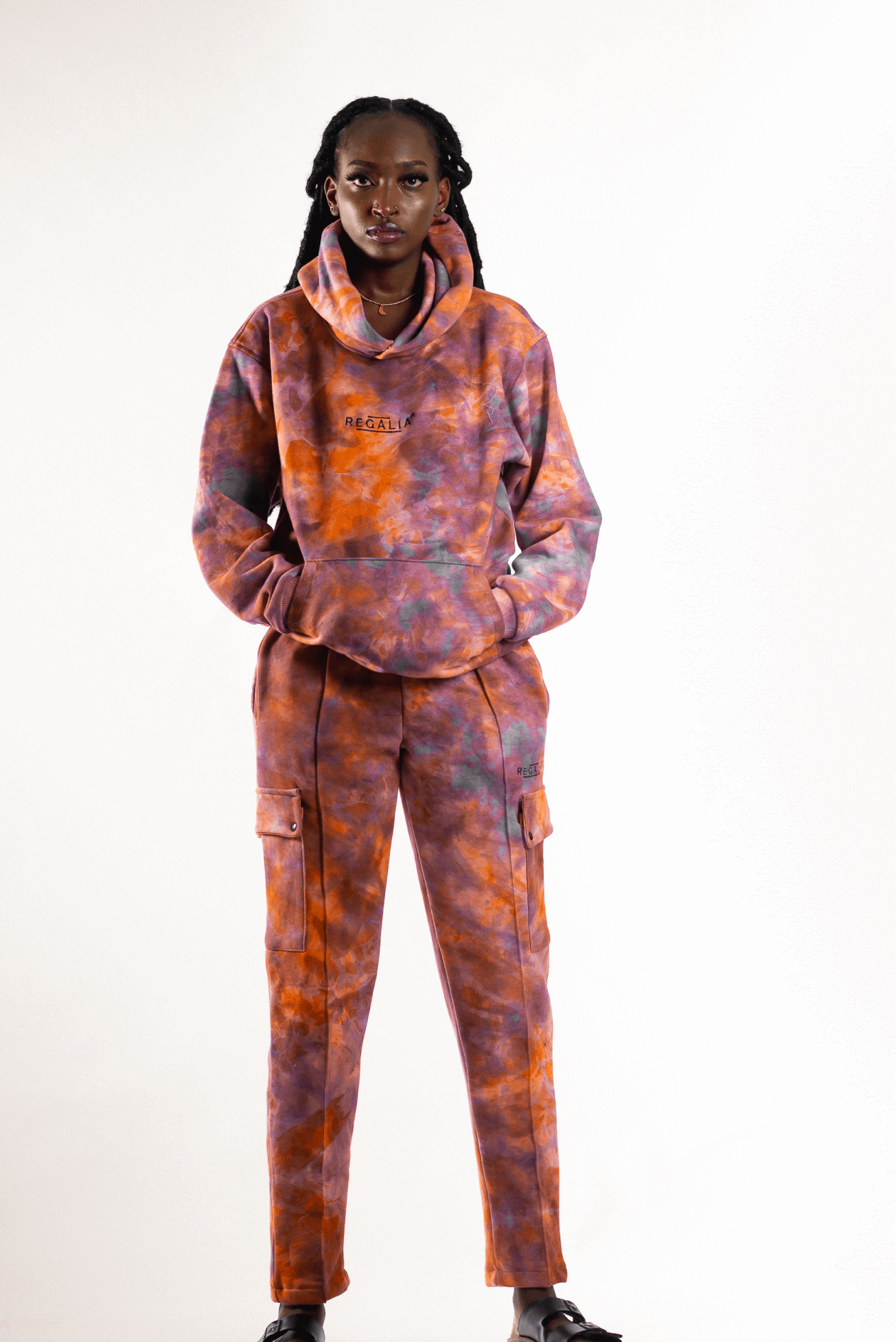 Shop Set of 2: Upeo Hoodie and Cargo Pants (Orange & Purple Blend) by Regalia Apparel on Arrai. Discover stylish, affordable clothing, jewelry, handbags and unique handmade pieces from top Kenyan & African fashion brands prioritising sustainability and qu