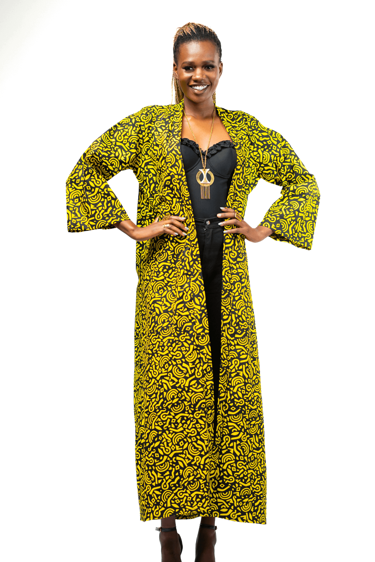 Shop Mimosa Printed Kimono by Cyami Custom Fit on Arrai. Discover stylish, affordable clothing, jewelry, handbags and unique handmade pieces from top Kenyan & African fashion brands prioritising sustainability and quality craftsmanship.