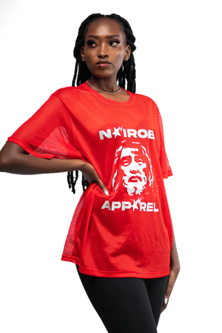 Shop JC Print Jersey Mesh T-Shirt by Nairobi Apparel District on Arrai. Discover stylish, affordable clothing, jewelry, handbags and unique handmade pieces from top Kenyan & African fashion brands prioritising sustainability and quality craftsmanship.