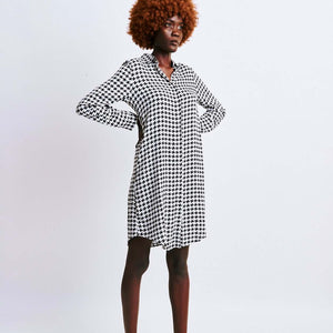 Shop The White Dogtooth Shirt Dress by The Fashion Frenzy on Arrai. Discover stylish, affordable clothing, jewelry, handbags and unique handmade pieces from top Kenyan & African fashion brands prioritising sustainability and quality craftsmanship.