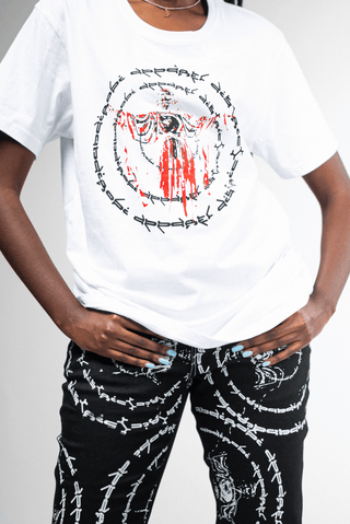 Shop JC Full Circle White Printed T-Shirt by Nairobi Apparel District on Arrai. Discover stylish, affordable clothing, jewelry, handbags and unique handmade pieces from top Kenyan & African fashion brands prioritising sustainability and quality craftsmans