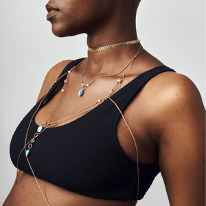 Shop Turquoise Geometric Bra Chain by Tiger Tail Twister on Arrai. Discover stylish, affordable clothing, jewelry, handbags and unique handmade pieces from top Kenyan & African fashion brands prioritising sustainability and quality craftsmanship.