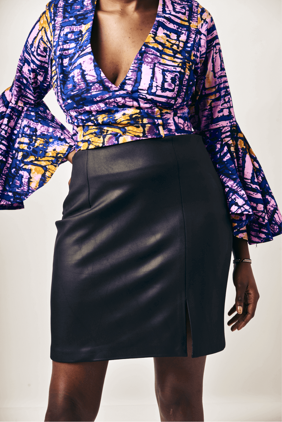 Shop Chera Vegan Leather Mini Skirt by Cyami Custom Fit on Arrai. Discover stylish, affordable clothing, jewelry, handbags and unique handmade pieces from top Kenyan & African fashion brands prioritising sustainability and quality craftsmanship.